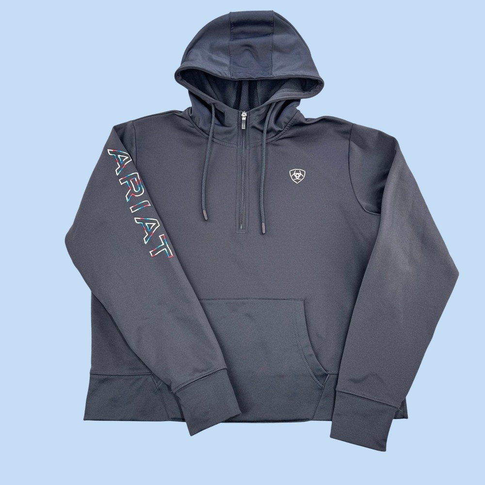 Ariat Womens Tek Hoodie 1/2 Zip Gray Graphic Sleeve Fleece 10043449 Large